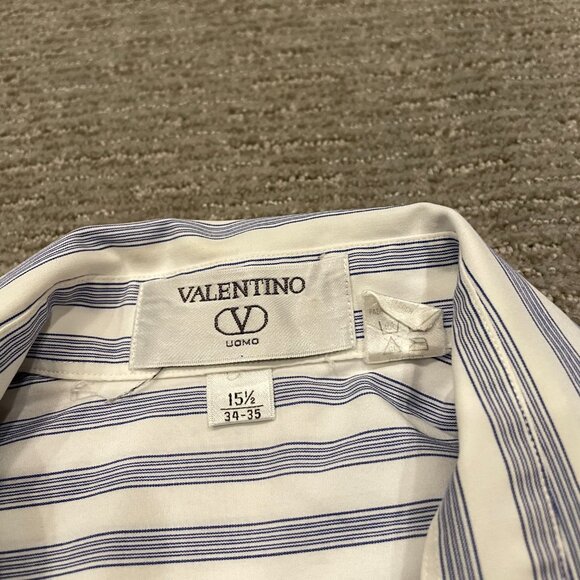 Valentino Uomo Shirt Mens 15.5 34 35 Blue White Stripe Dress Casual Button Up - Picture 10 of 10
